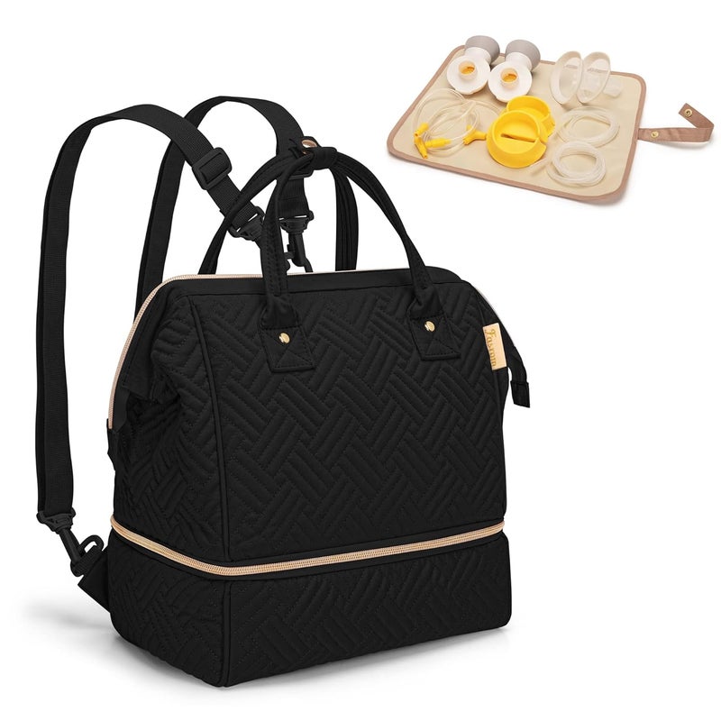 Fasrom Small Breast Pump Bag Backpack with Cooler Compatible with Momcozy and Medela Pumps, Pumping Tote with Waterproof Mat, Black - Image 1